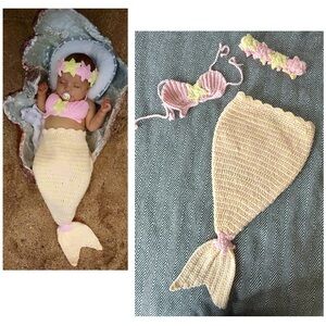 Mermajesty Crochet Mermaid Outfit Set | Tail, Top & Headband | Pink & Yellow